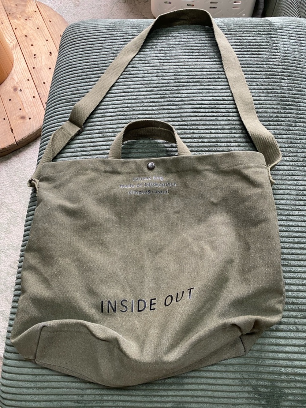 Canvas Olive Green Tote Bag with Adjustable Shoulder Strap